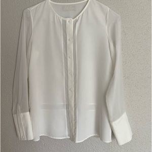 Chalk Semi Sheer Long Sleeve Round Neck Button Down Top Shirt Blouse Size 4